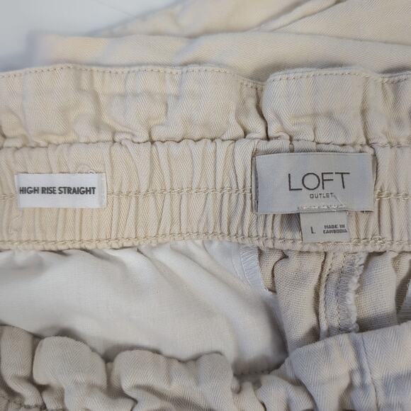 LOFT Pull On Pants Women’s Large Beige Paperbag Waist Casual Lightweight Cotton - Picture 14 of 16